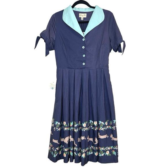 NWT Lindy Bop Women’s Claudine Bunny Hop Dress Blue Size 8 - Picture 1 of 8